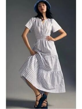 Striped White and blue Anthropologie Somerset Maxi Dress
